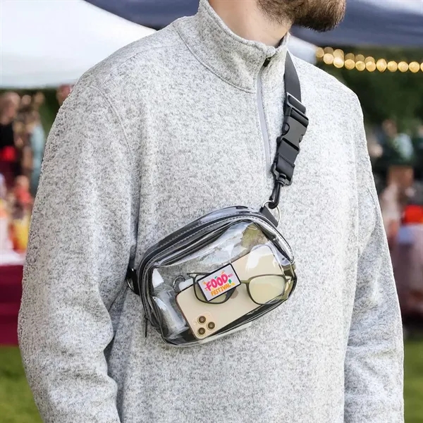 Clear fanny-pack style crossbody with two compartments, with adjustable strap, and... from ASI 61966 HPG / Best Promotions USA