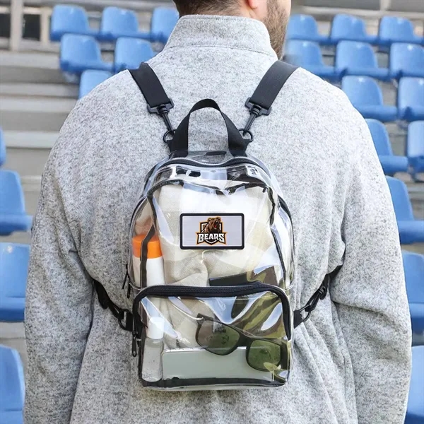 Stadium-approved clear PVC backpack with removable straps, D-rings for custom options,... from ASI 61966 HPG / Best Promotions USA