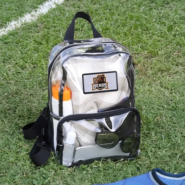 Stadium-approved clear PVC backpack with removable straps, D-rings for custom options,... from ASI 61966 HPG / Best Promotions USA