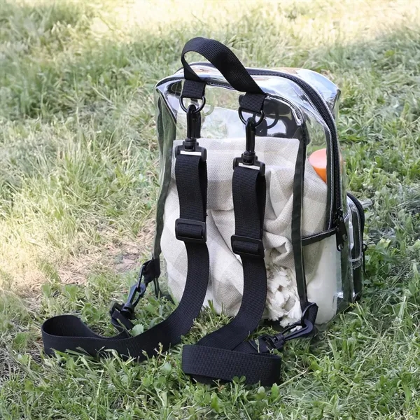 Stadium-approved clear PVC backpack with removable straps, D-rings for custom options,... from ASI 61966 HPG / Best Promotions USA