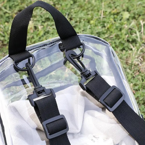 Stadium-approved clear PVC backpack with removable straps, D-rings for custom options,... from ASI 61966 HPG / Best Promotions USA