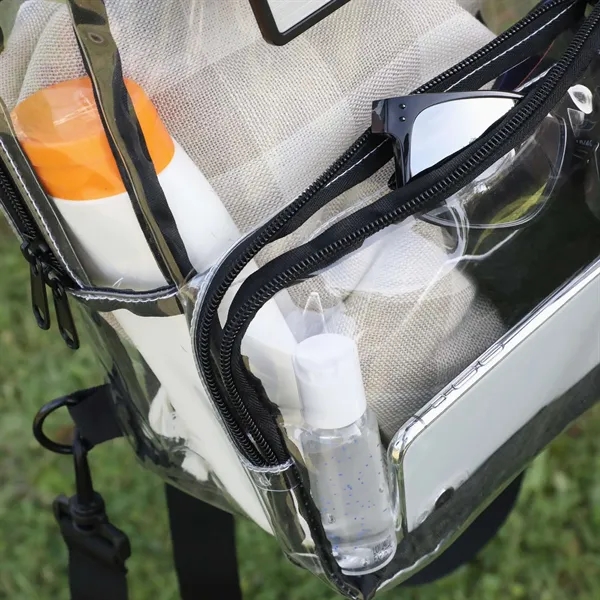 Stadium-approved clear PVC backpack with removable straps, D-rings for custom options,... from ASI 61966 HPG / Best Promotions USA
