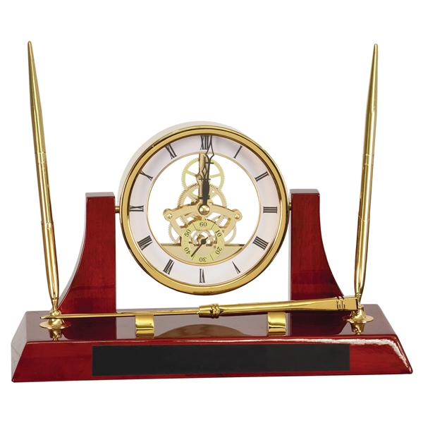 10 1/2" x 6" clock with rosewood piano finish, two pens... from ASI 74601 Calico