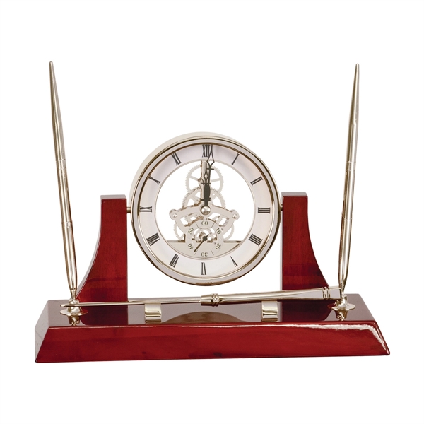 10 1/2" x 6" clock with rosewood piano finish, two pens... from ASI 74601 Calico