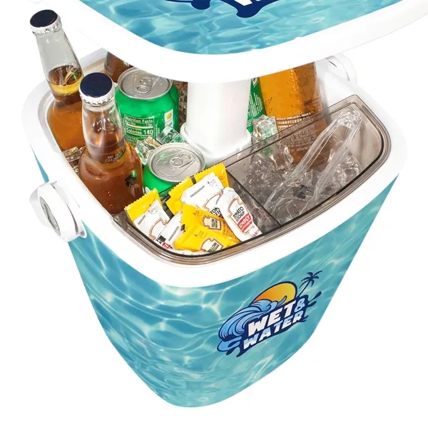 Bring the party wherever you go-combining a cooler and pop-up table... from ASI 87188 Showdown Displays