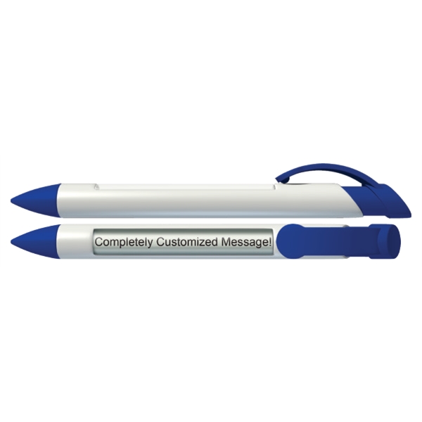 Plunger action ballpoint pen with 4 lines of rotating text in... from ASI 42016 Brighter Promotions Inc