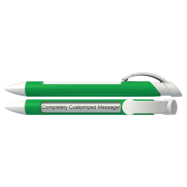 Plunger action ballpoint pen with 4 lines of rotating text in... from ASI 42016 Brighter Promotions Inc