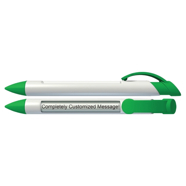 Plunger action ballpoint pen with 4 lines of rotating text in... from ASI 42016 Brighter Promotions Inc