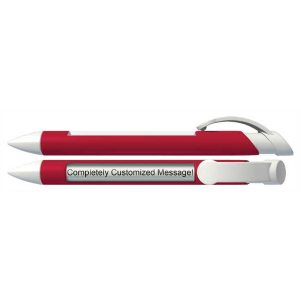 Plunger action ballpoint pen with 4 lines of rotating text in... from ASI 42016 Brighter Promotions Inc
