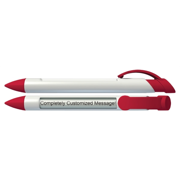 Plunger action ballpoint pen with 4 lines of rotating text in... from ASI 42016 Brighter Promotions Inc