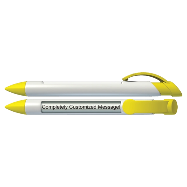 Plunger action ballpoint pen with 4 lines of rotating text in... from ASI 42016 Brighter Promotions Inc