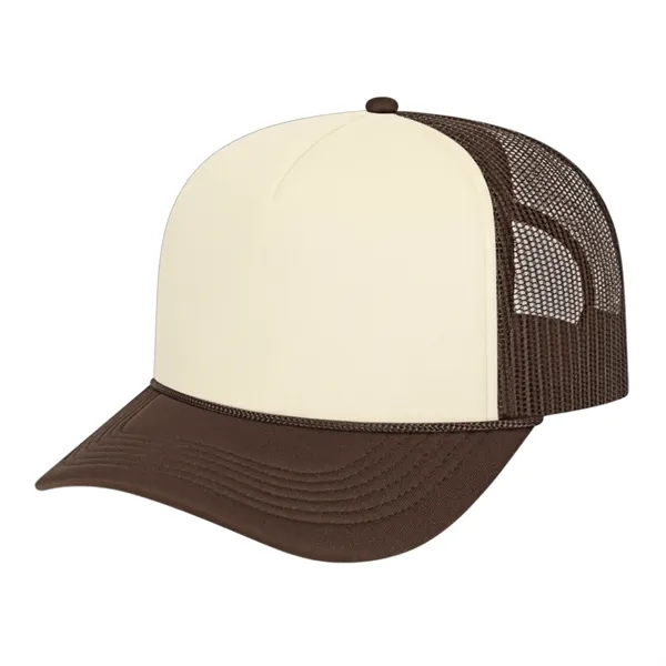 Medium profile five panel structured cap with a modified flat visor... from ASI 43792 Cap America Inc