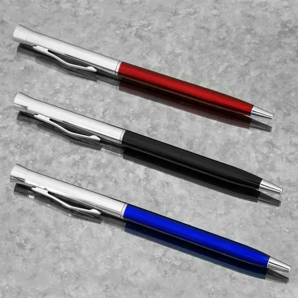 Metal twist-action pen with a shiny chrome cap and enamel finish... from ASI 68190 Lungsal / Lungsal
