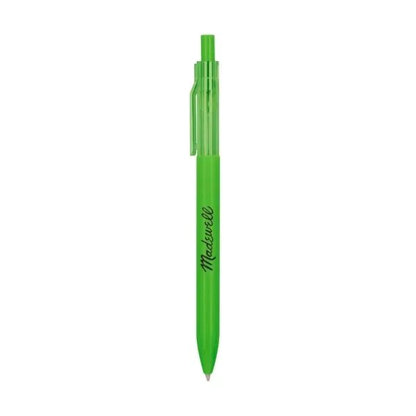 Recycled ABS plastic ballpoint pen with translucent accents, plunger-action mechanism and... from ASI 88060 Snugz/USA Inc