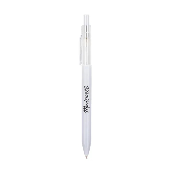 Recycled ABS plastic ballpoint pen with translucent accents, plunger-action mechanism and... from ASI 88060 Snugz/USA Inc