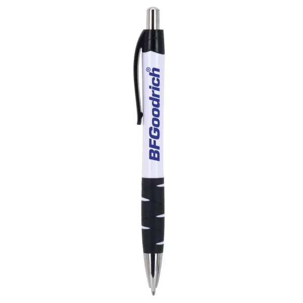 Recycled plastic ballpoint pen with chrome plunger and bottom tip and... from ASI 88060 Snugz/USA Inc