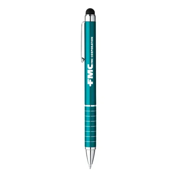 Aluminum twist-action ballpoint stylus pen with black ink, metallic coloring, and... from ASI 88060 Snugz/USA Inc / Sweda®