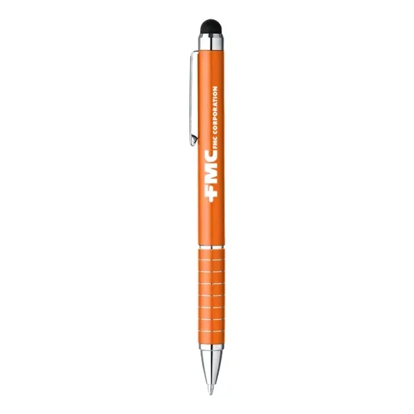 Aluminum twist-action ballpoint stylus pen with black ink, metallic coloring, and... from ASI 88060 Snugz/USA Inc / Sweda®