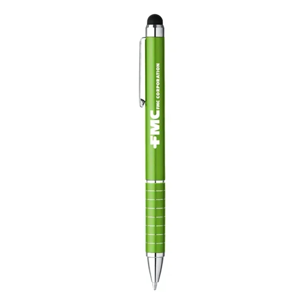 Aluminum twist-action ballpoint stylus pen with black ink, metallic coloring, and... from ASI 88060 Snugz/USA Inc / Sweda®