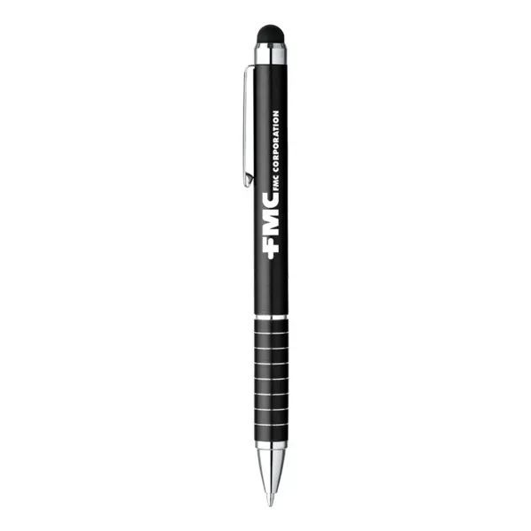 Aluminum twist-action ballpoint stylus pen with black ink, metallic coloring, and... from ASI 88060 Snugz/USA Inc / Sweda®