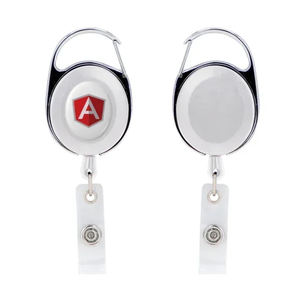 Oval shaped retractable badge reel with carabiner and full color dome... from ASI 88060 Snugz/USA Inc / SnugZ USA®