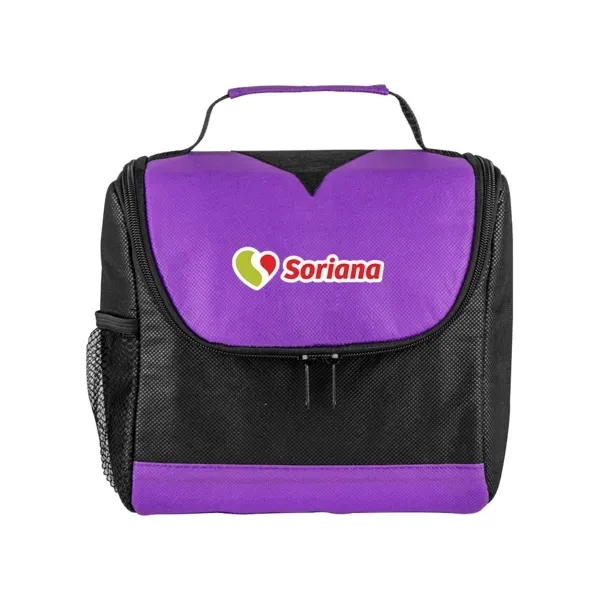 Non-woven polypropylene lunch tote with foil lining, mesh pockets, black accents... from ASI 88060 Snugz/USA Inc / Sweda®