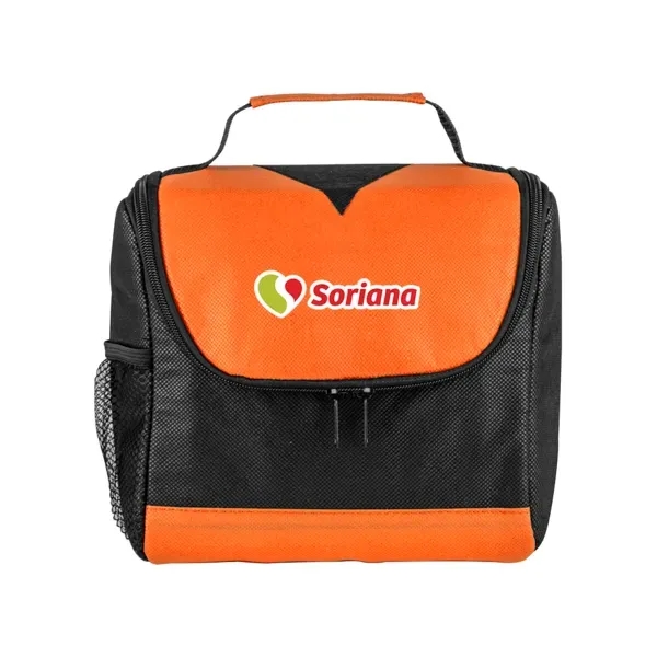 Non-woven polypropylene lunch tote with foil lining, mesh pockets, black accents... from ASI 88060 Snugz/USA Inc / Sweda®