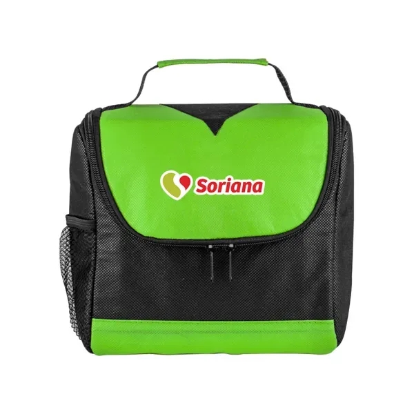 Non-woven polypropylene lunch tote with foil lining, mesh pockets, black accents... from ASI 88060 Snugz/USA Inc / Sweda®