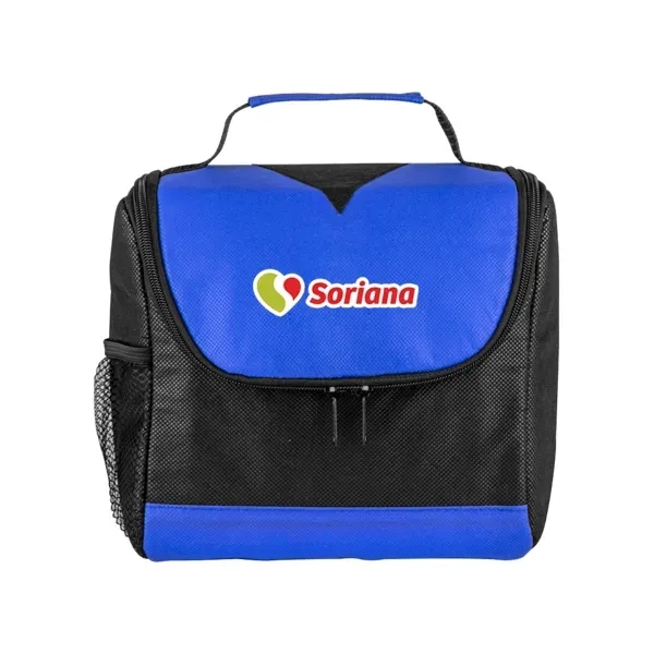 Non-woven polypropylene lunch tote with foil lining, mesh pockets, black accents... from ASI 88060 Snugz/USA Inc / Sweda®