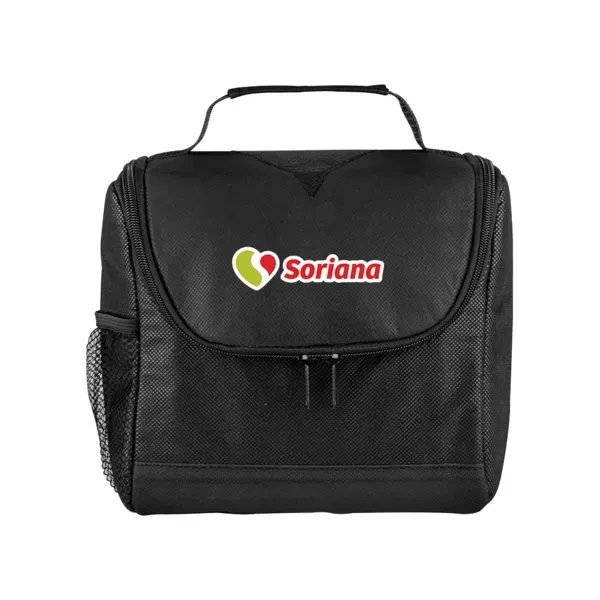 Non-woven polypropylene lunch tote with foil lining, mesh pockets, black accents... from ASI 88060 Snugz/USA Inc / Sweda®