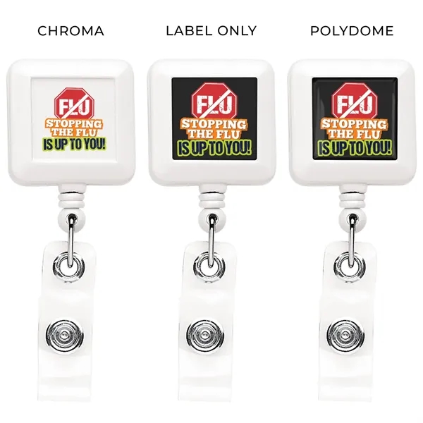 Sqaure retractable badge reel in solid colors with belt clip back... from ASI 49470 DEVARA