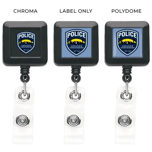 Sqaure retractable badge reel in solid colors with belt clip back... from ASI 49470 DEVARA