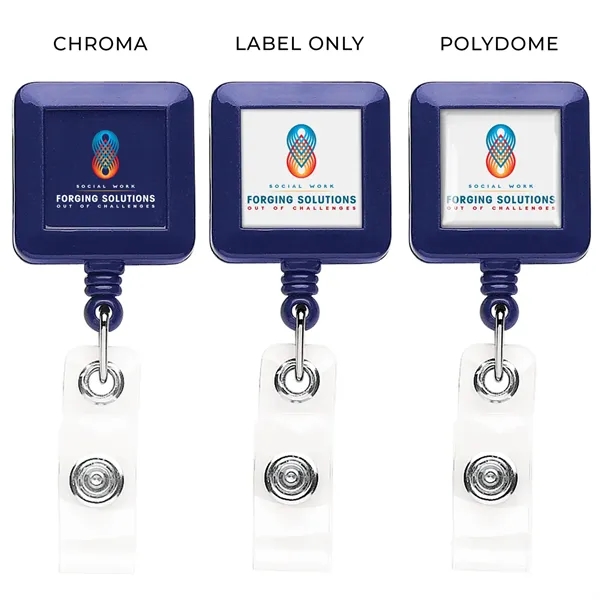 Sqaure retractable badge reel in solid colors with belt clip back... from ASI 49470 DEVARA