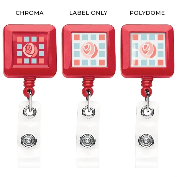 Sqaure retractable badge reel in solid colors with belt clip back... from ASI 49470 DEVARA