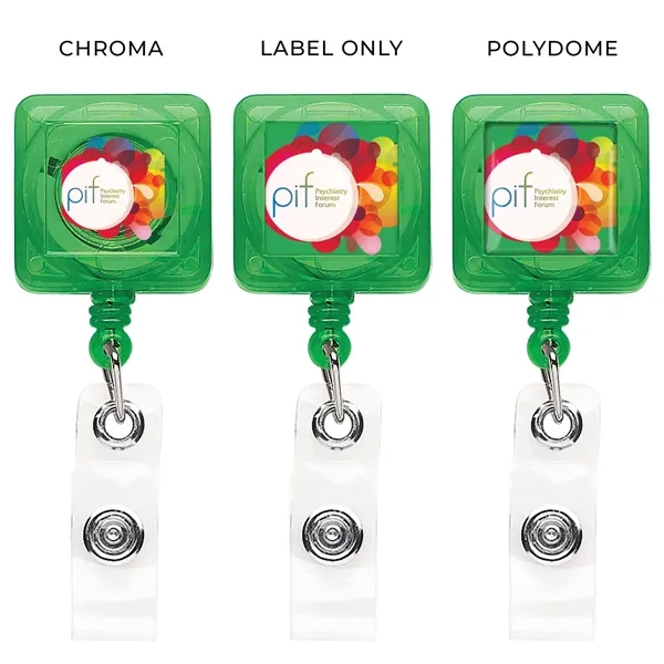 Sqaure retractable badge reel in translucent colors with belt clip back... from ASI 49470 DEVARA