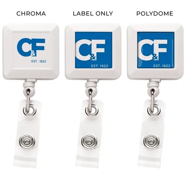 Square retractable badge reel in solid colors with belt clip back... from ASI 49470 DEVARA