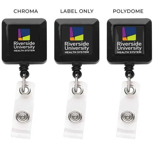 Square retractable badge reel in solid colors with belt clip back... from ASI 49470 DEVARA