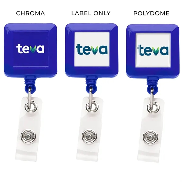 Square retractable badge reel in solid colors with belt clip back... from ASI 49470 DEVARA