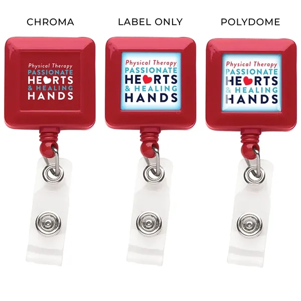 Square retractable badge reel in solid colors with belt clip back... from ASI 49470 DEVARA