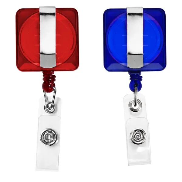 Square retractable badge reel in translucent colors with belt clip back... from ASI 49470 DEVARA