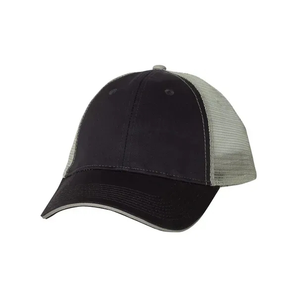 Structured, six-panel, mid-profile trucker cap with 100% cotton twill front, 100%... from ASI 88060 Snugz/USA Inc / Sweda®