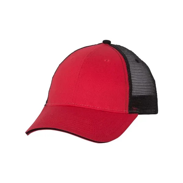 Structured, six-panel, mid-profile trucker cap with 100% cotton twill front, 100%... from ASI 88060 Snugz/USA Inc / Sweda®