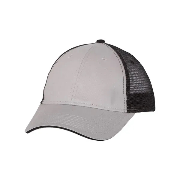 Structured, six-panel, mid-profile trucker cap with 100% cotton twill front, 100%... from ASI 88060 Snugz/USA Inc / Sweda®