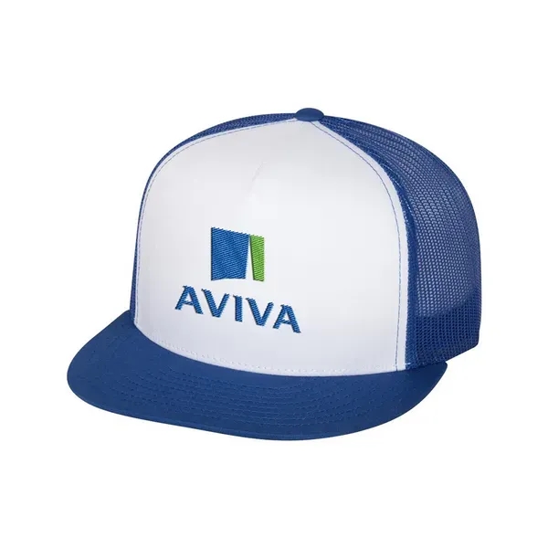 Structured, high-profile, five-panel trucker hat with a flap bill, snapback closure;... from ASI 88060 Snugz/USA Inc / Sweda®