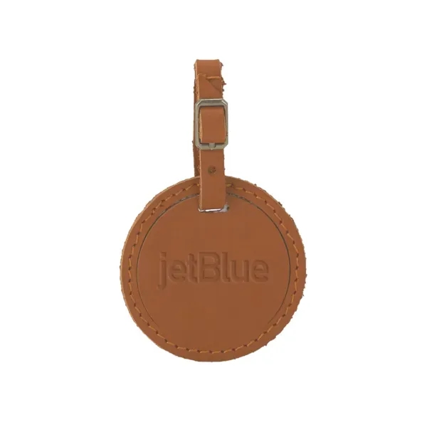 3" round leather luggage tag available in six colors with an... from ASI 88060 Snugz/USA Inc / SnugZ USA®