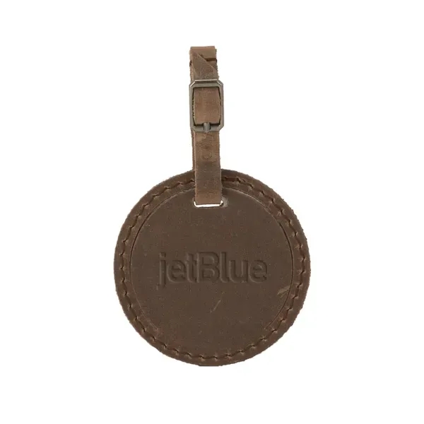 3" round leather luggage tag available in six colors with an... from ASI 88060 Snugz/USA Inc / SnugZ USA®