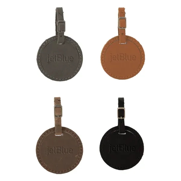 3" round leather luggage tag available in six colors with an... from ASI 88060 Snugz/USA Inc / SnugZ USA®