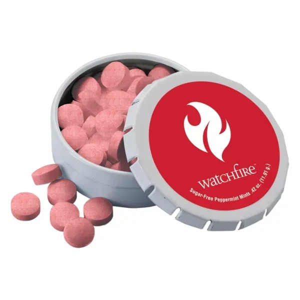 Small round push tin filled with mints; includes customization.... from ASI 88060 Snugz/USA Inc / SnugZ USA®
