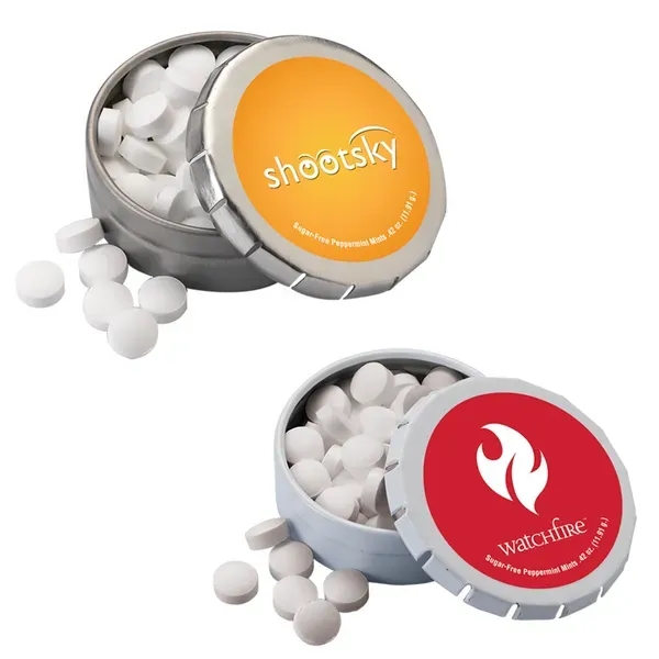 Small round push tin filled with mints; includes customization.... from ASI 88060 Snugz/USA Inc / SnugZ USA®