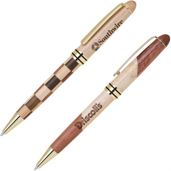 Wooden twist-action pen with checkerboard or curvy design in two-tone maple... from ASI 68190 Lungsal / Lungsal